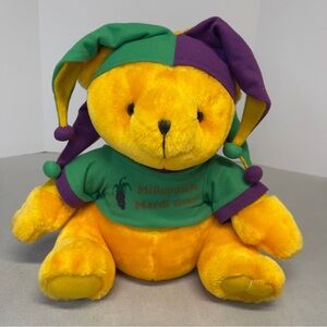 Colorful Mardi Gras Jester Bear Plush Toy Vintage